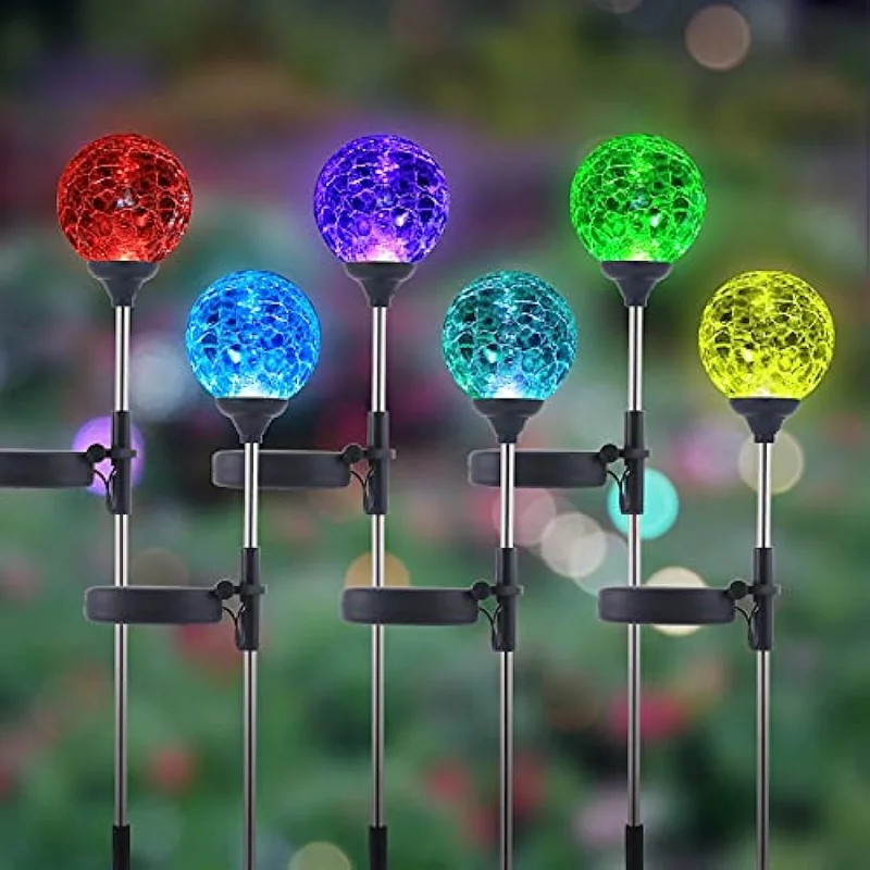 

6Pcs Gardens Solar Lights Outdoor Glass Globe Powered Stake Ball Lamps for Yard Waterproof Pathway For Christmas Festival Decors