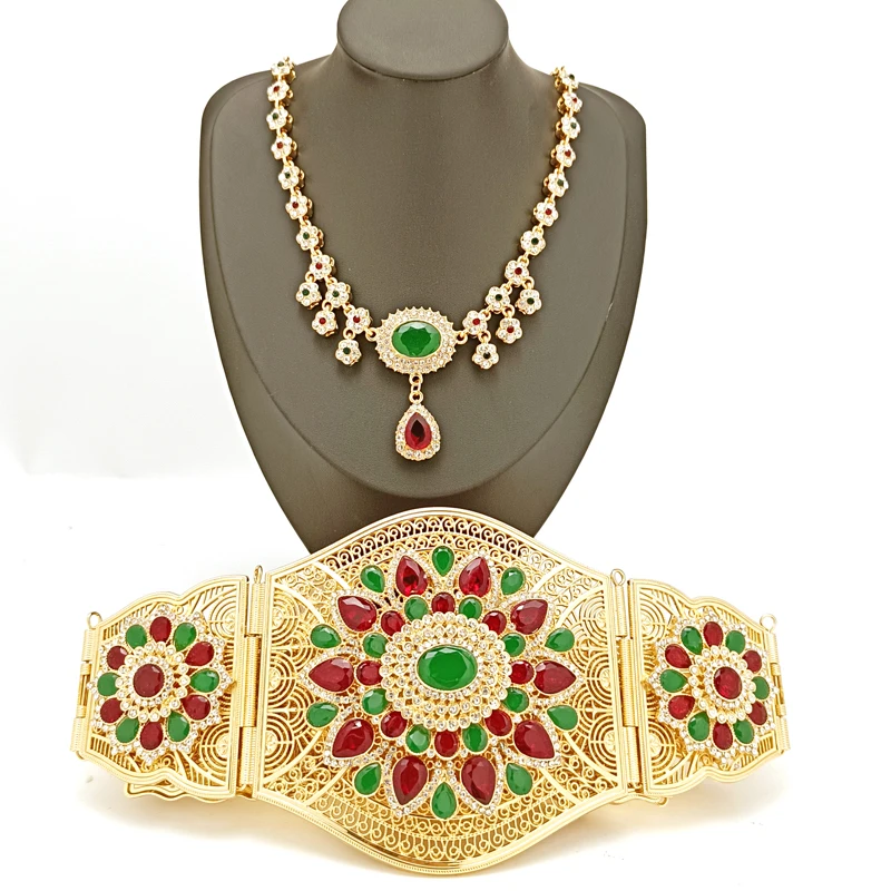 

Luxury Moroccan Bride Wedding Belt Arabian Women's Dress Waist Chain Rhinestone Necklace Series Crystal Necklace Set