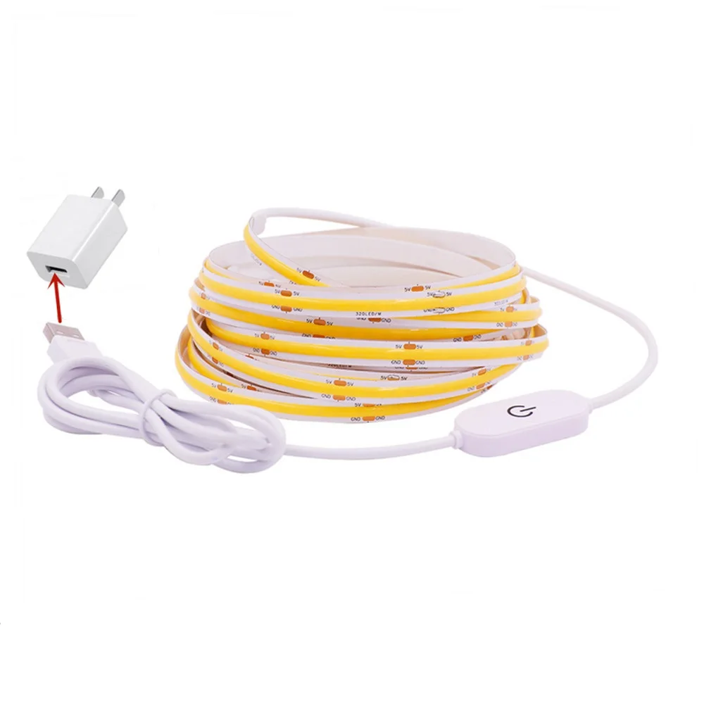 

COB LED Strip Light USB Battery Powered 5V 320LEDs/m 3000-6500K Red Green Blue LED COB Light with EU/US Power Adapter Kit