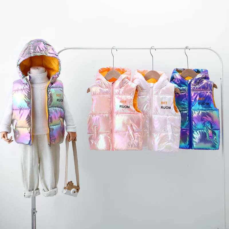 

HoneyCherry Autumn And Winter New Solid Color Children's Down Padded Coat Hooded Vest Boys And Girls Solid Color Vest