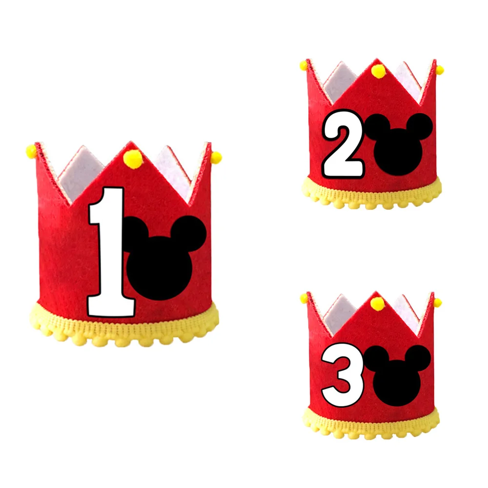 

123Years Old Birthday Hat Baby Shower Decorative Headband Mickey Minnie Party Crown Hat Gold Red Black Birthday Crown Party Hat