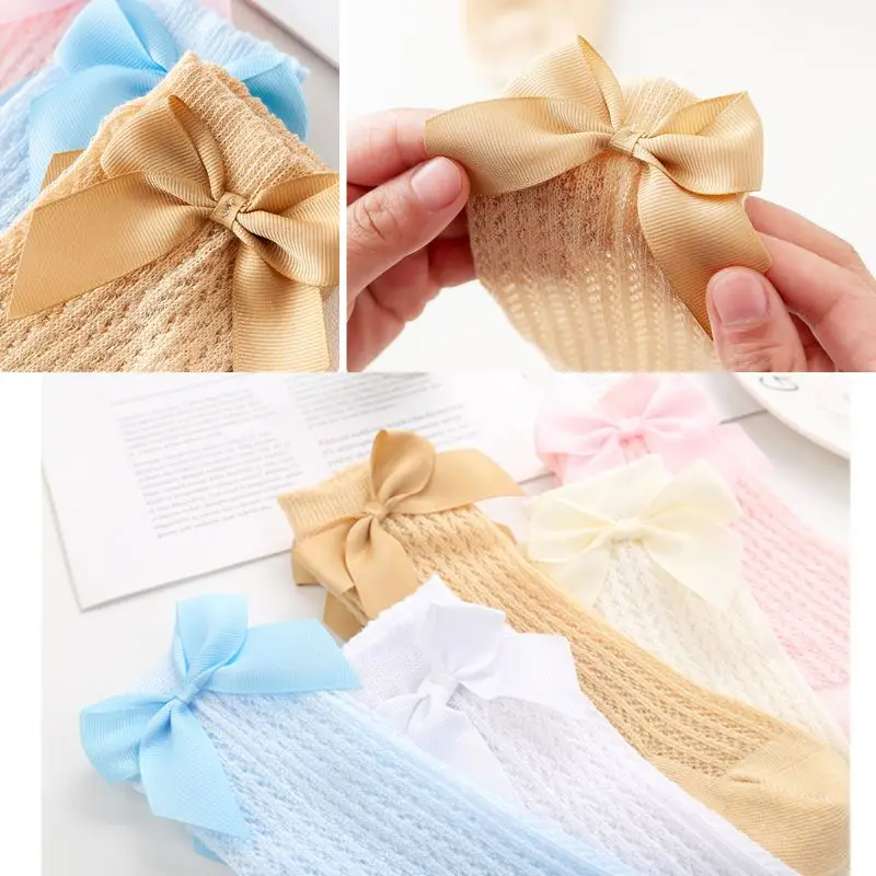 

Cute Bowknot Baby Socks Cotton Bows Baby Girls Knee Socks Spring Summer Mesh Kids Infant Toddler Knee High Socks 0-2Y G2AE