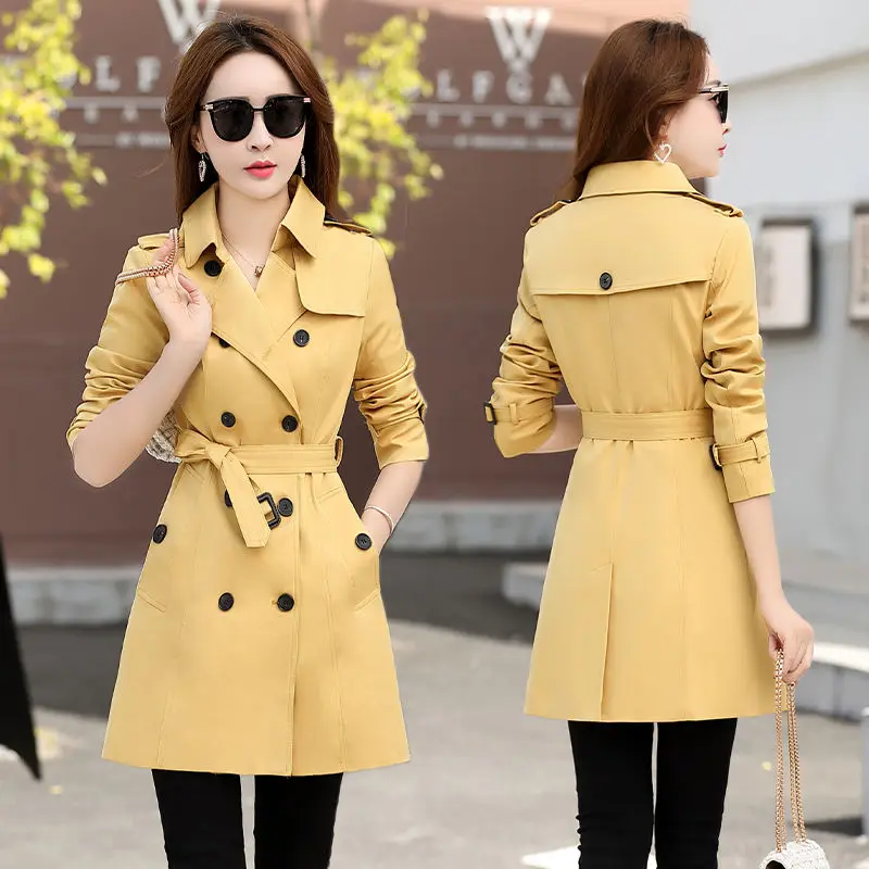 

Basic Jacket Fashion Long Sleeve Double Breasted Trench Coat for Women with Belt Lady Elegant Windbreaker Casaco Feminino E250