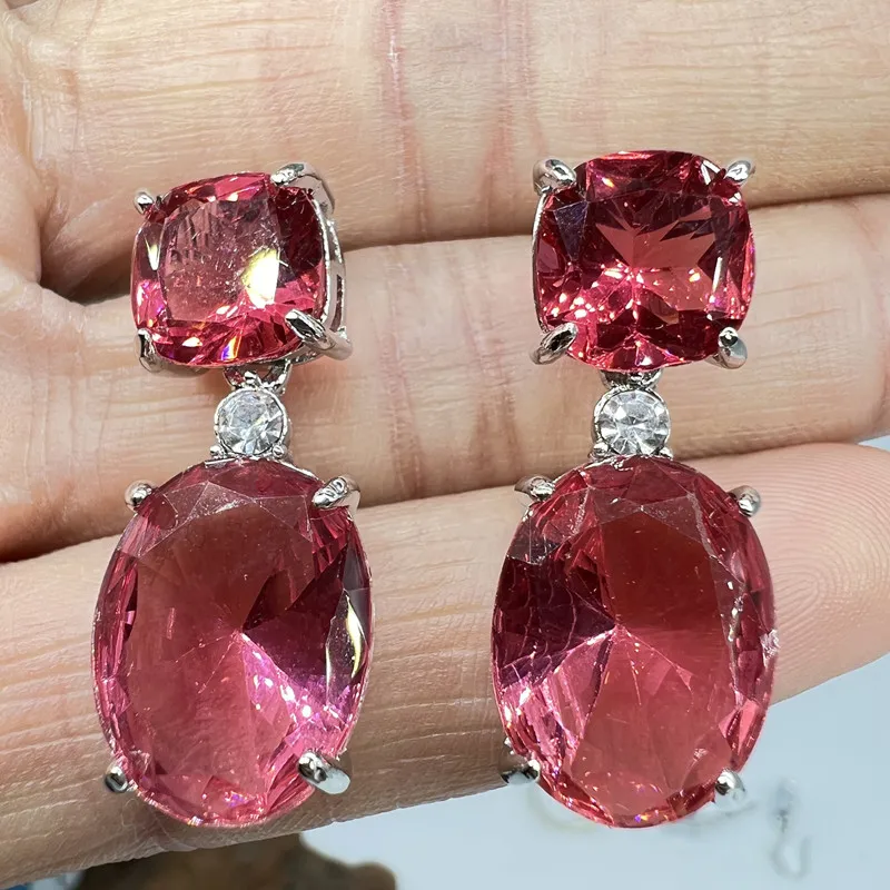 

Fashion Exquisite Three-color Zircon Earrings Simple Gorgeous Cone Round Pendant Earrings Jewelry green Blue Red Zircon Earrings