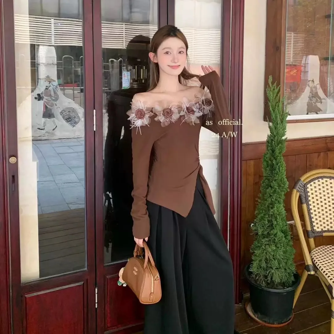 Корейские модные милые топы с разрезом осенне-зимние женские вечерние