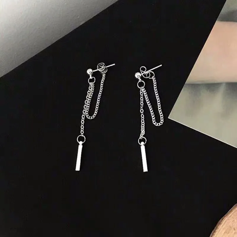 Hip Hop Chain Dangle Earrings For Women Men Teens Street Style Punk Elegant Trendy Korean Rectangle Earrings Fashion Jewelry