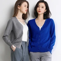 women cashmere cardigan solid color v neck sweater jacket pull femme hiver streetwear casual knitted cardigan