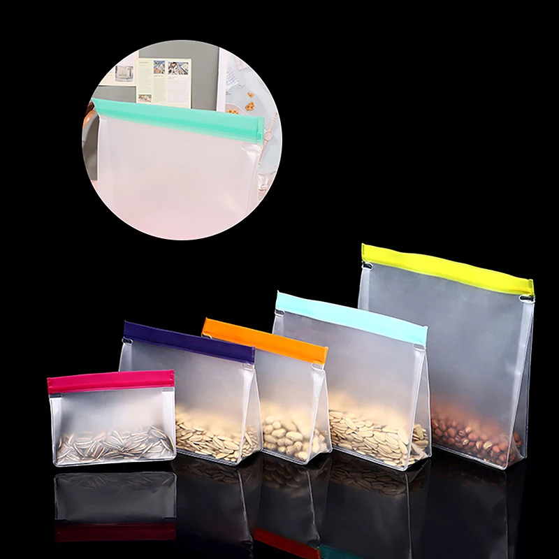 

1Pc PEVA Food Bag Stand Up Bag Food Storage Leakproof Zip Shut Bag Reusable Kitchen Fruit Vegetable Fresh Shut Bag