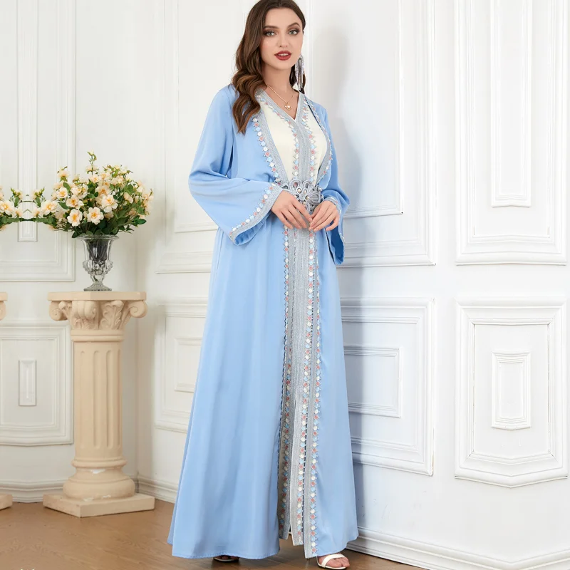 Ramadan Turkey Muslim Dress Women Abaya Morocco Party Kaftan 2 Piece Set Dresses Dubai Abayas Belted Maxi Vestdios 2023 Robe Eid