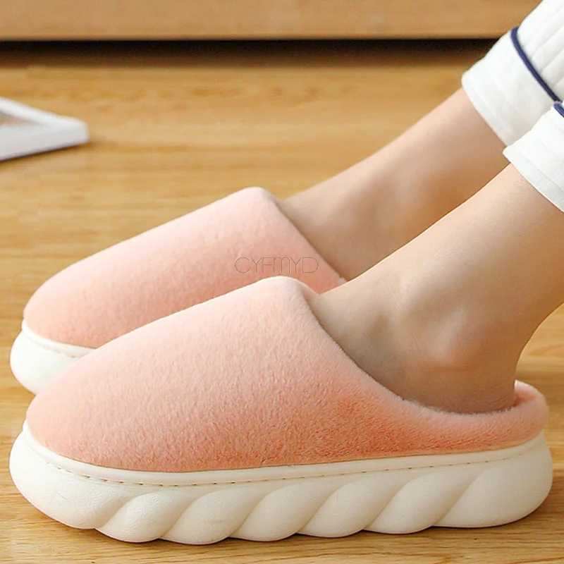 Winter House Slippers for Women Platform Shoes with Fur Fashion Female Home Slippers Warm Plush Soft Slippers Bedroom Unisex