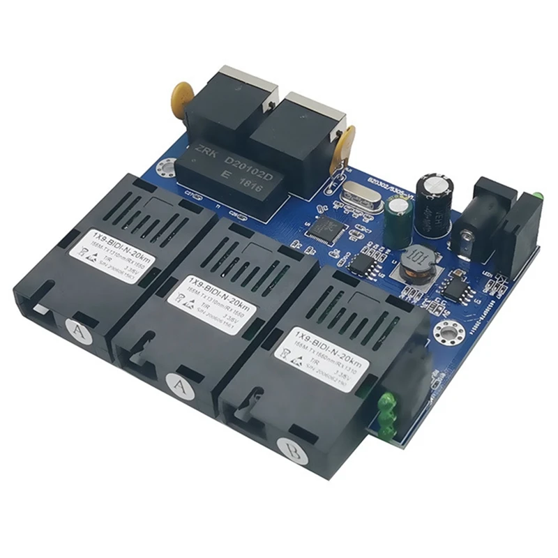 

3SC2E Reverse POE Fast Erhetnet 10/100M Ethernet Switch 3 Fiber Port SC 25KM2UTP RJ45 Fiberoptical Switch PCBA US Plug
