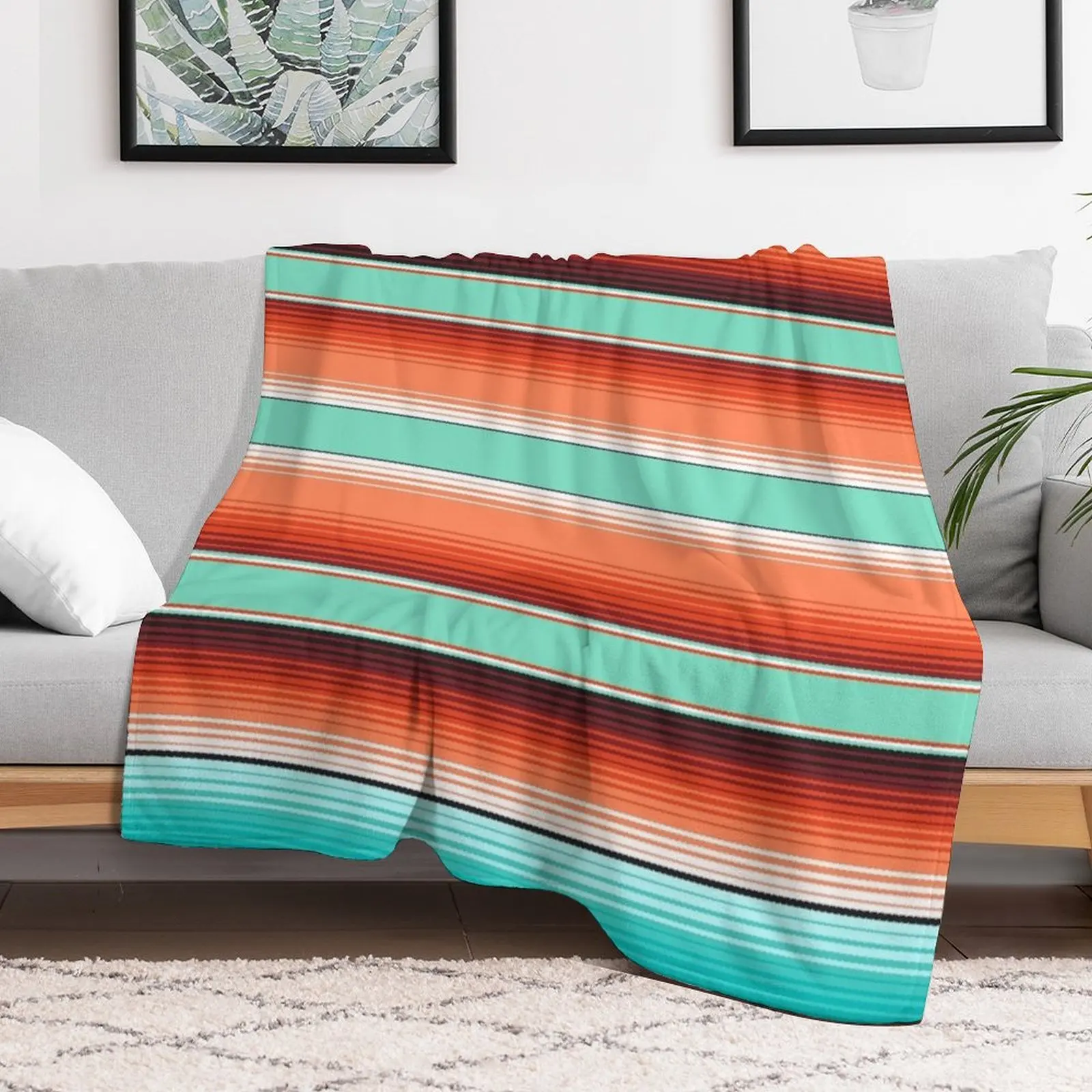 Бирюзовое бирюзовое и оранжевое одеяло Southwest Serape в полоску тонкое декоративное