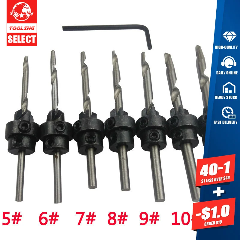 

7PCS HSS Woodwork Tapered Countersink Drill Bits Depth Adjustable Woodworks Wood Tools Small Set Dremel Accessories Hole
