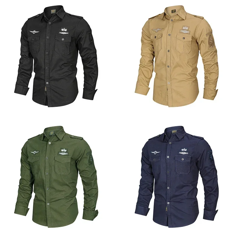 Мужская хлопковая рубашка-поло с длинным рукавом и вышивкой