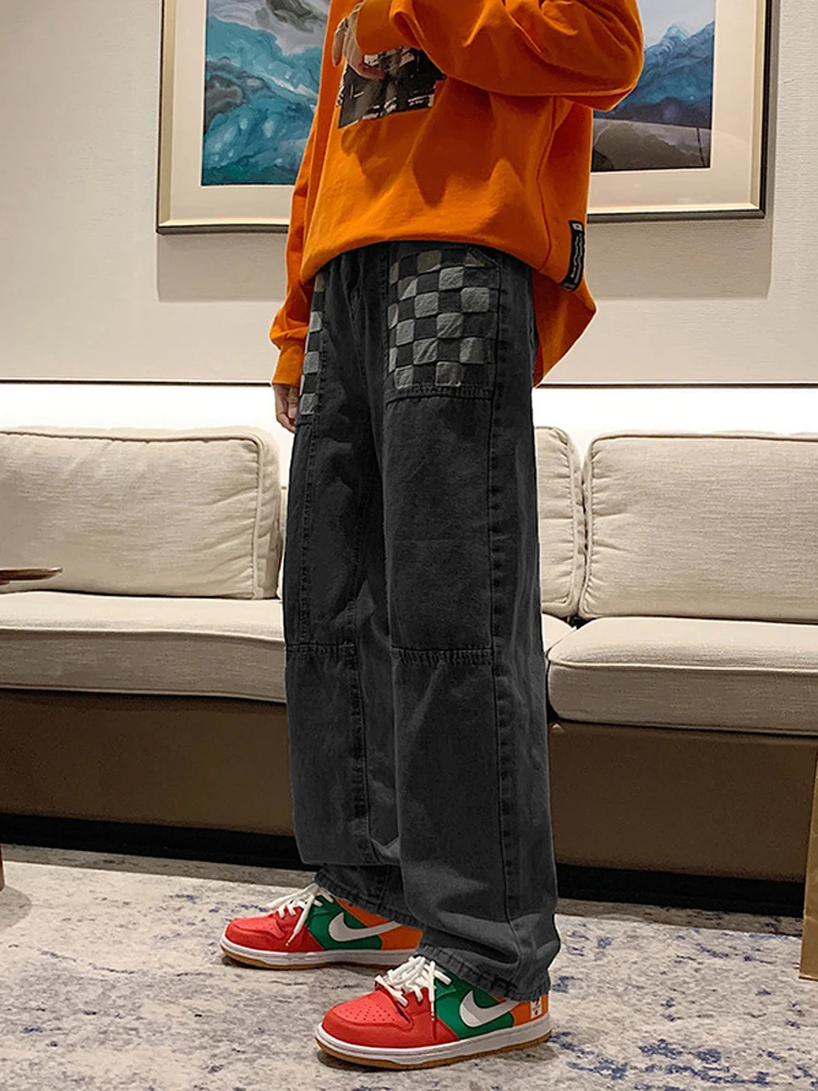 Men's Jeans Fashion Stitching Design Loose Straight Leg Casual Wide-leg Pants Brand Clothing Men Streetwear Jeans  men clothing