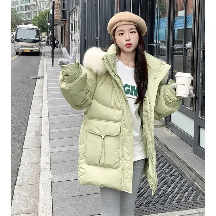 Белый утиный пуховик с капюшоном зима 2023 новый женский корейский средней длины