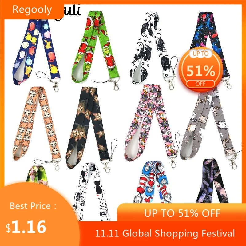

Cartoon Cats Lanyard for Keys Phone Cool Neck Strap Lanyard for Camera Whistle ID Badge Cute webbings ribbons Gifts
