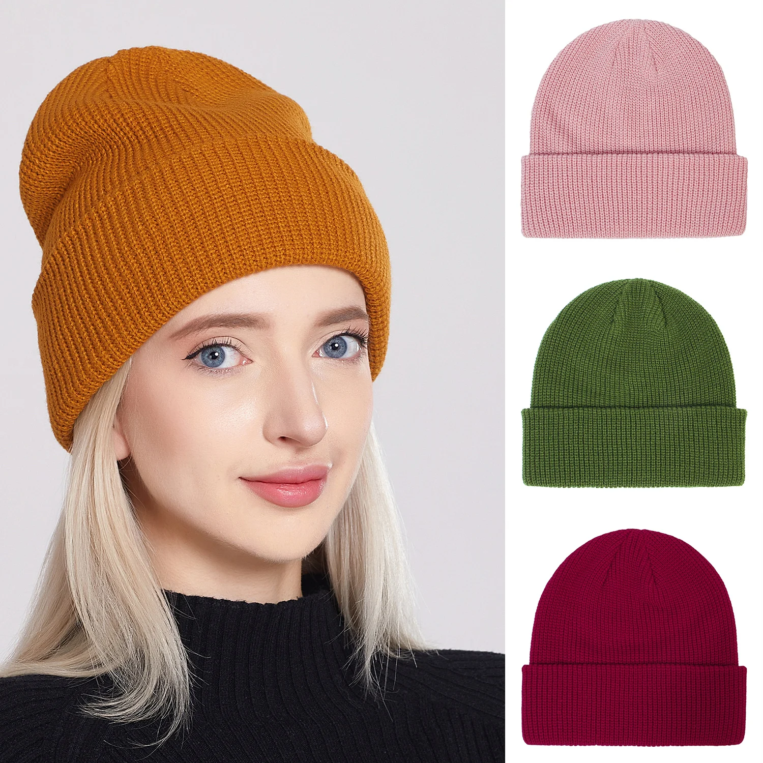 

Couples Knitted Hat Streetwear Soild Women Cap Outdoor Protection Cold Warm Hats Elastic Skullies Beanies Korean Fashion Caps