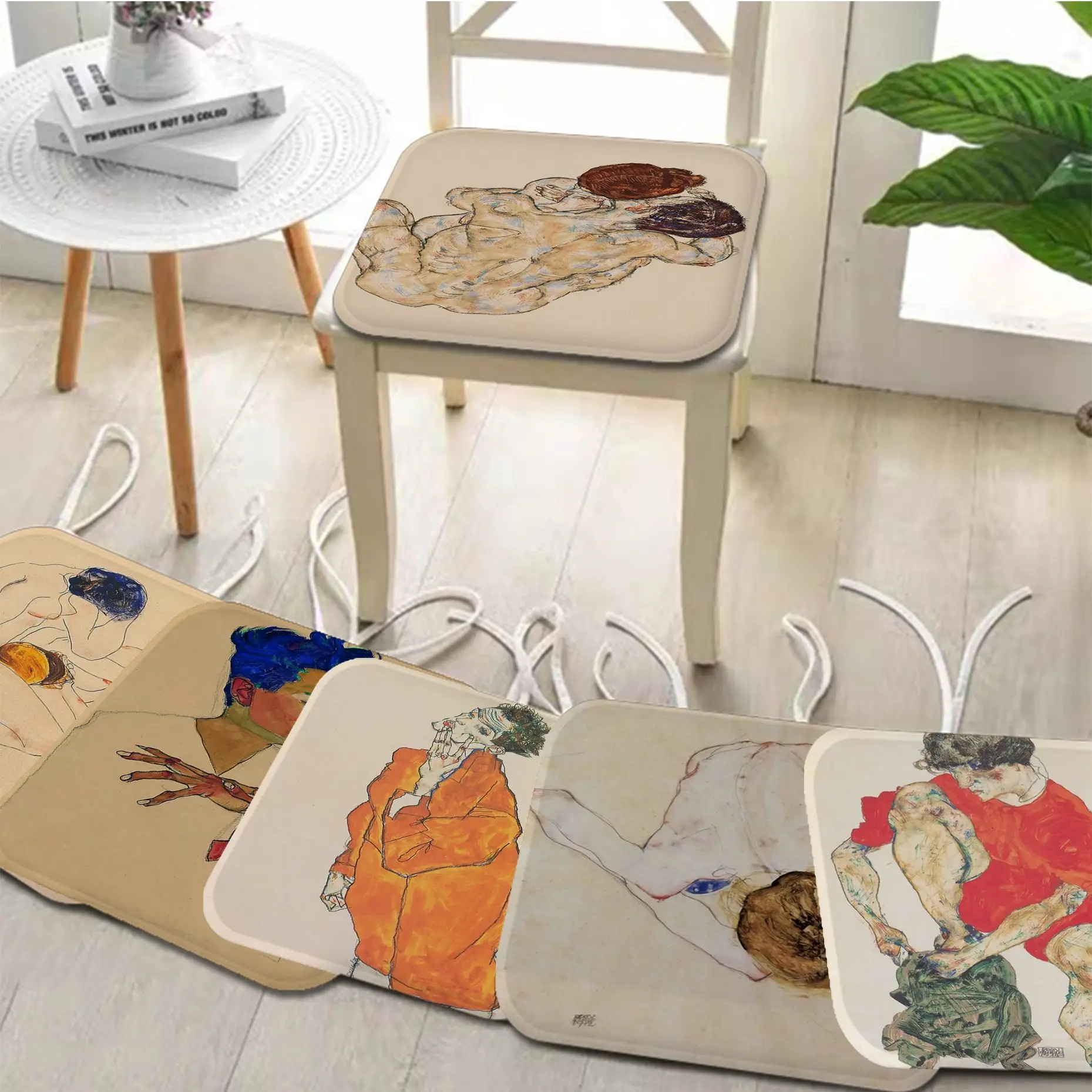 

Egon Schiele Abstact Body Nordic Printing Seat Cushion Office Dining Stool Pad Sponge Sofa Mat Non-Slip Stool Seat Mat