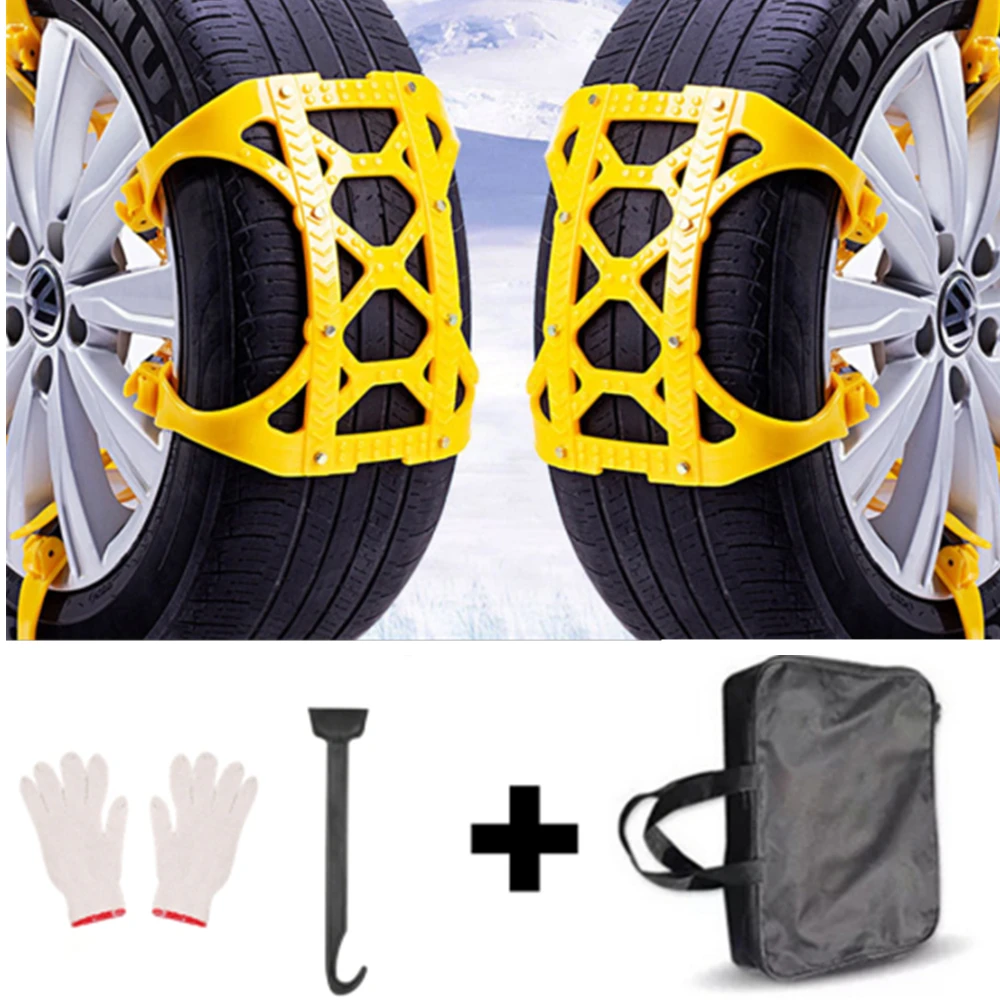 6PCS Snow Chain Car Tire Anti-skid Chains Thickened Beef Tendon Wheel Chain Winter Snow Mud Road Roadway Safety Car Wheel Chains