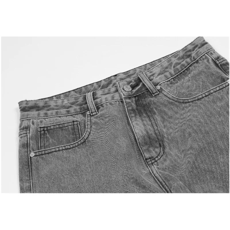 Streetwear Men 2022 Fashion New Pattern Vintage Recreational Grey Jeans Loose Straight Cylinder Broad Leg Trousers Autumn Female