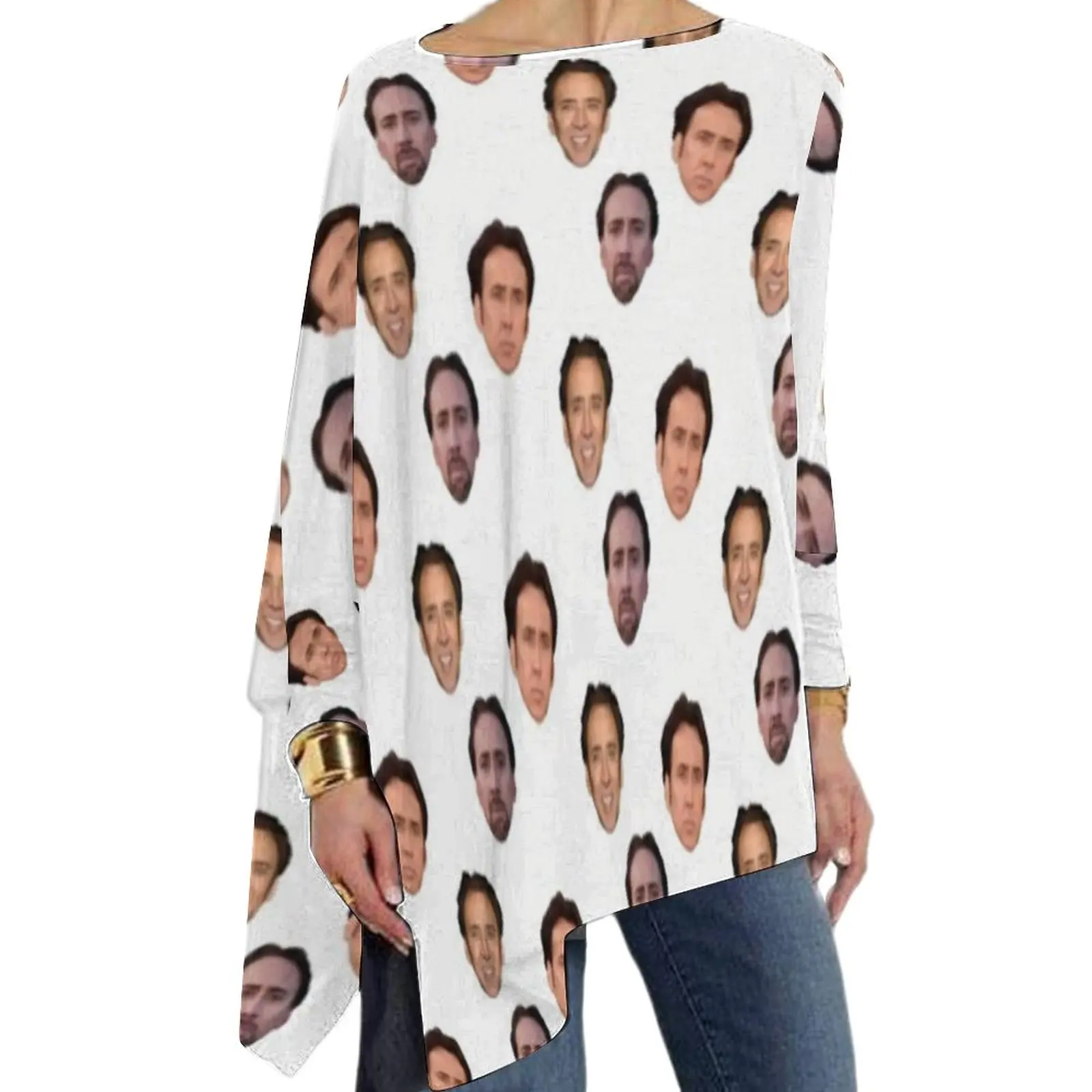 

Футболка с лицом Николаса Кейджа, футболки с длинным рукавом в эстетике Николаса мемемеса, футболка большого размера в уличном стиле, женск...