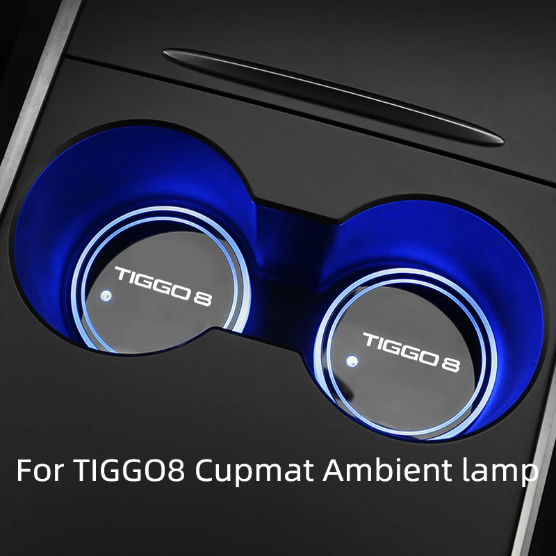 

For Chery TIGGO 8 Car Luminous Water Cup Coaster 7 Colorful Car Led Atmosphere Light Car logo Cupmat Ambience lights Accessories