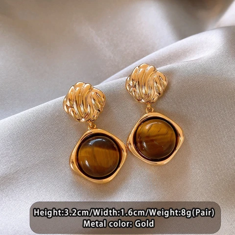 Серьги-подвески Taoya золотого цвета с тигровым глазом