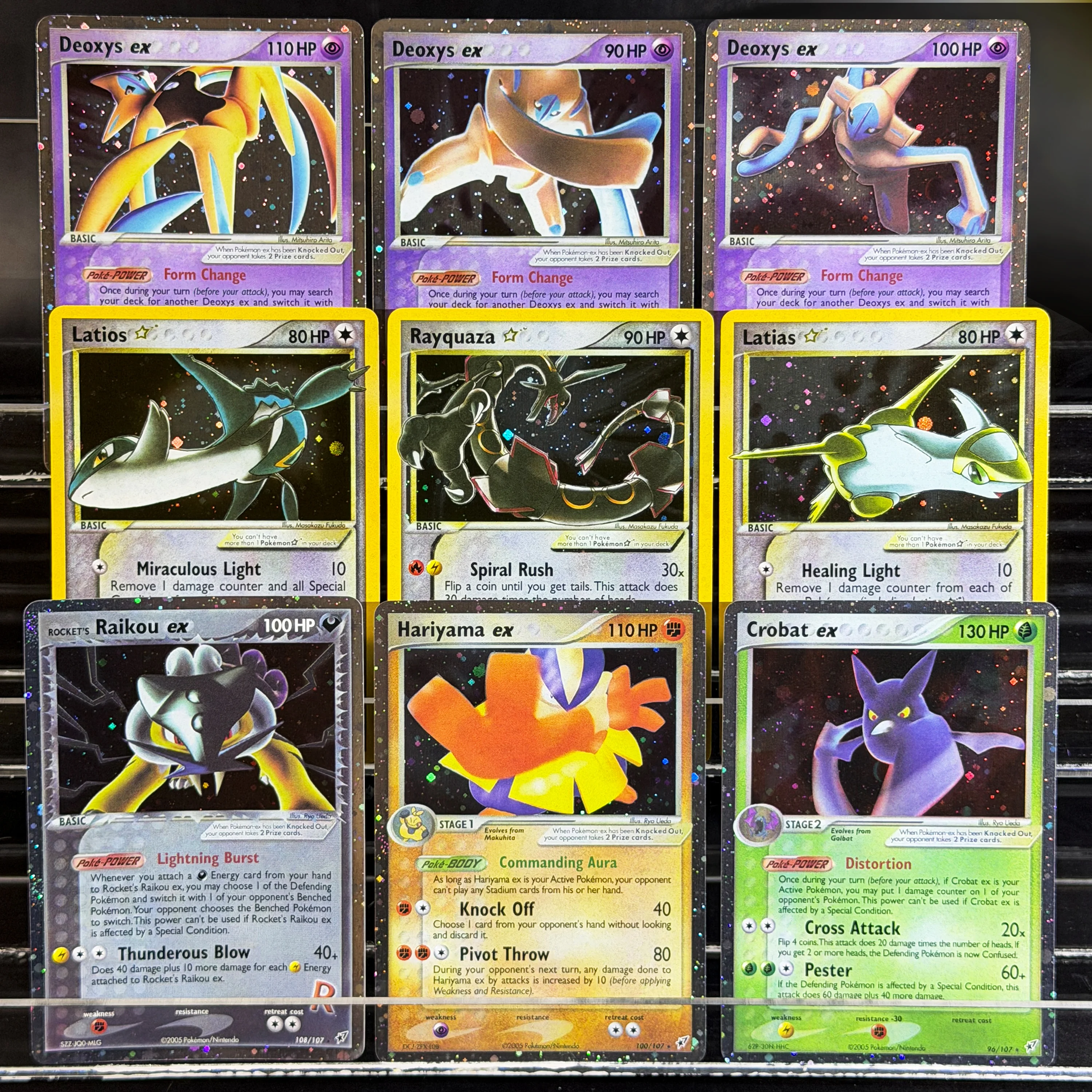 Фото Коллекционные карты PTCG EX: Легендарный набор троиц Deoxys Gold Star, голографические карты Cosmos, винтажные редкие карты Chase, карты Rayquaza, Latias, Rayquaza Proxy, ретро-коллекция №1