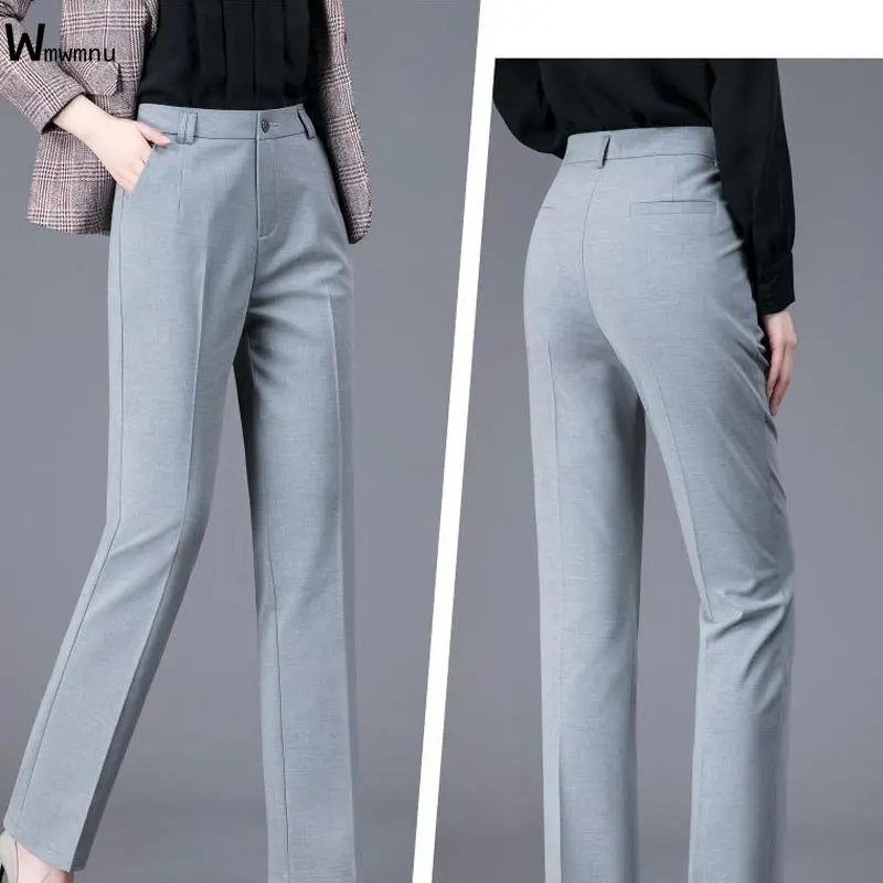 

Fashion Elegant High Waist Straight Pants Female Spring Summer Ankle Length Pants Mother 88-92cm Classic Office Suit Pants Women