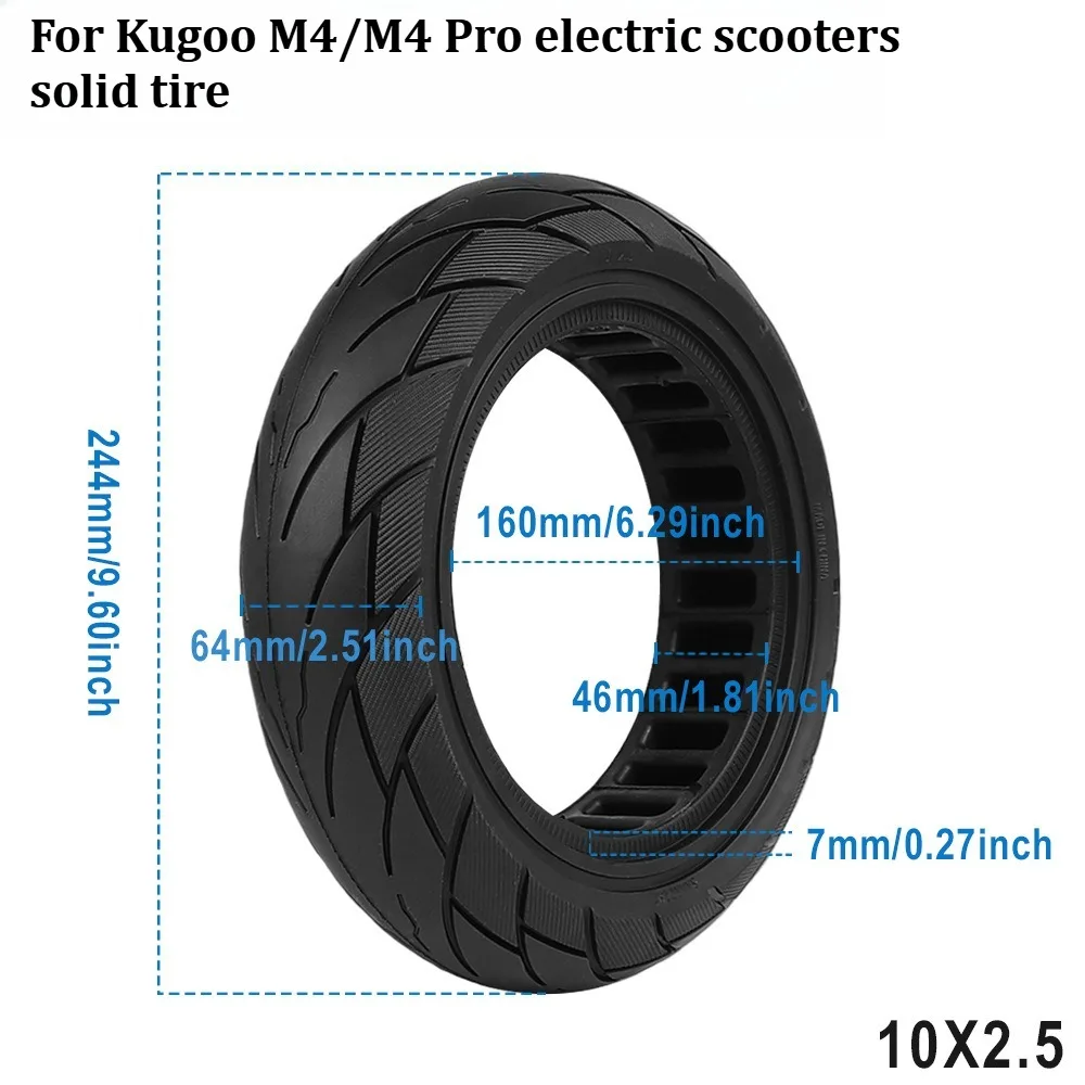 Фото Цельная шина 10X2.5 подходит для электросамокатов Kugoo M4/M4 Pro, антипрокольная и взрывозащищённая шина с сотовой структурой. №2