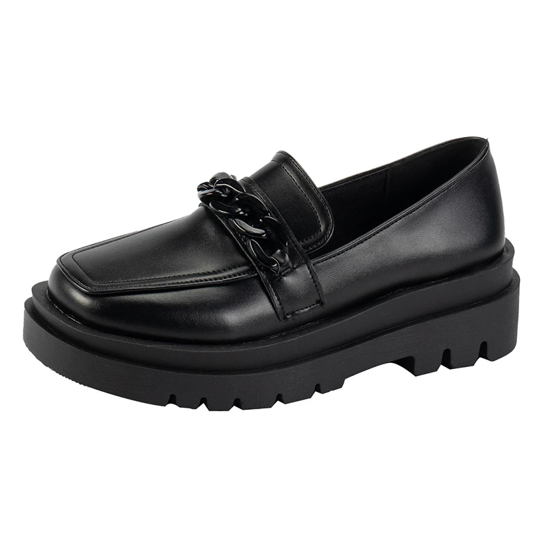

Ladies British Style Leather Shoes 2024 spring Black Muffin Student Single Shoes Retro All-match One Pedal Loafer Women