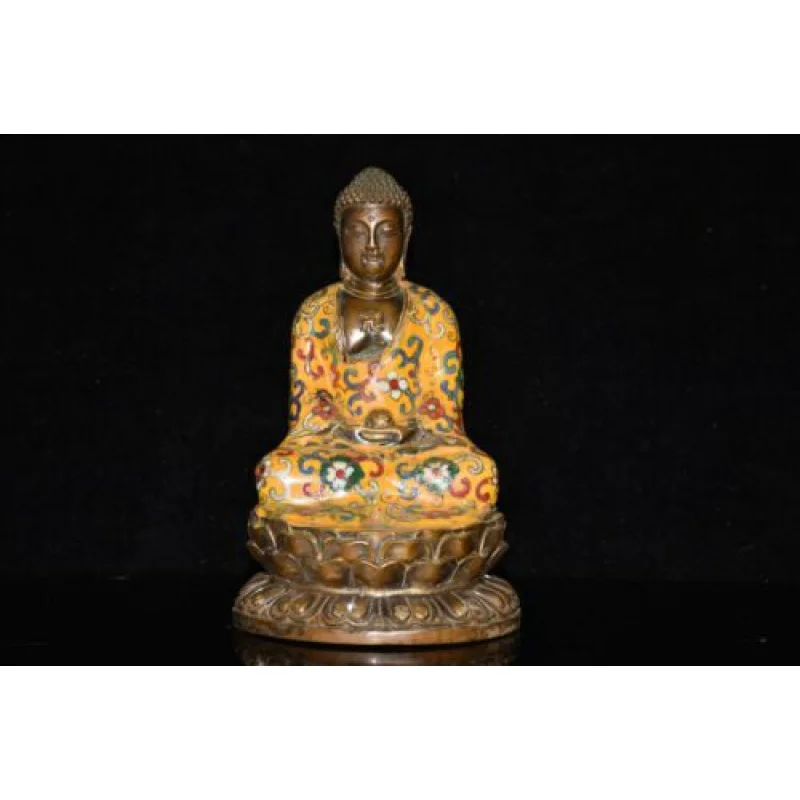 

8.4 Inch Chinese Cloisonne Copper Sakyamuni Buddha Statue Old Brass Statue