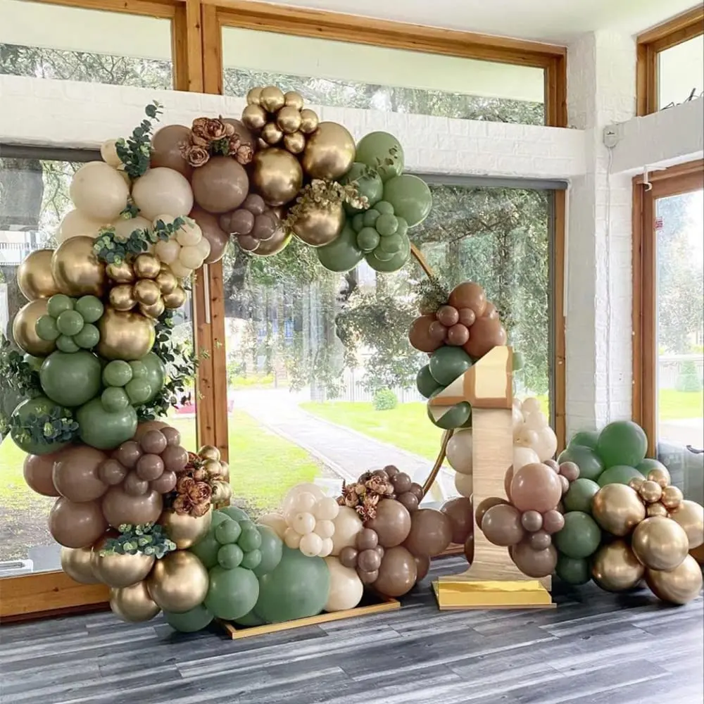 

195pcs Olive Green Balloons Garland Arch Kit Jungle Safari Birthday Party Decorations Retro White Sand Brown Balloon Baby Shower