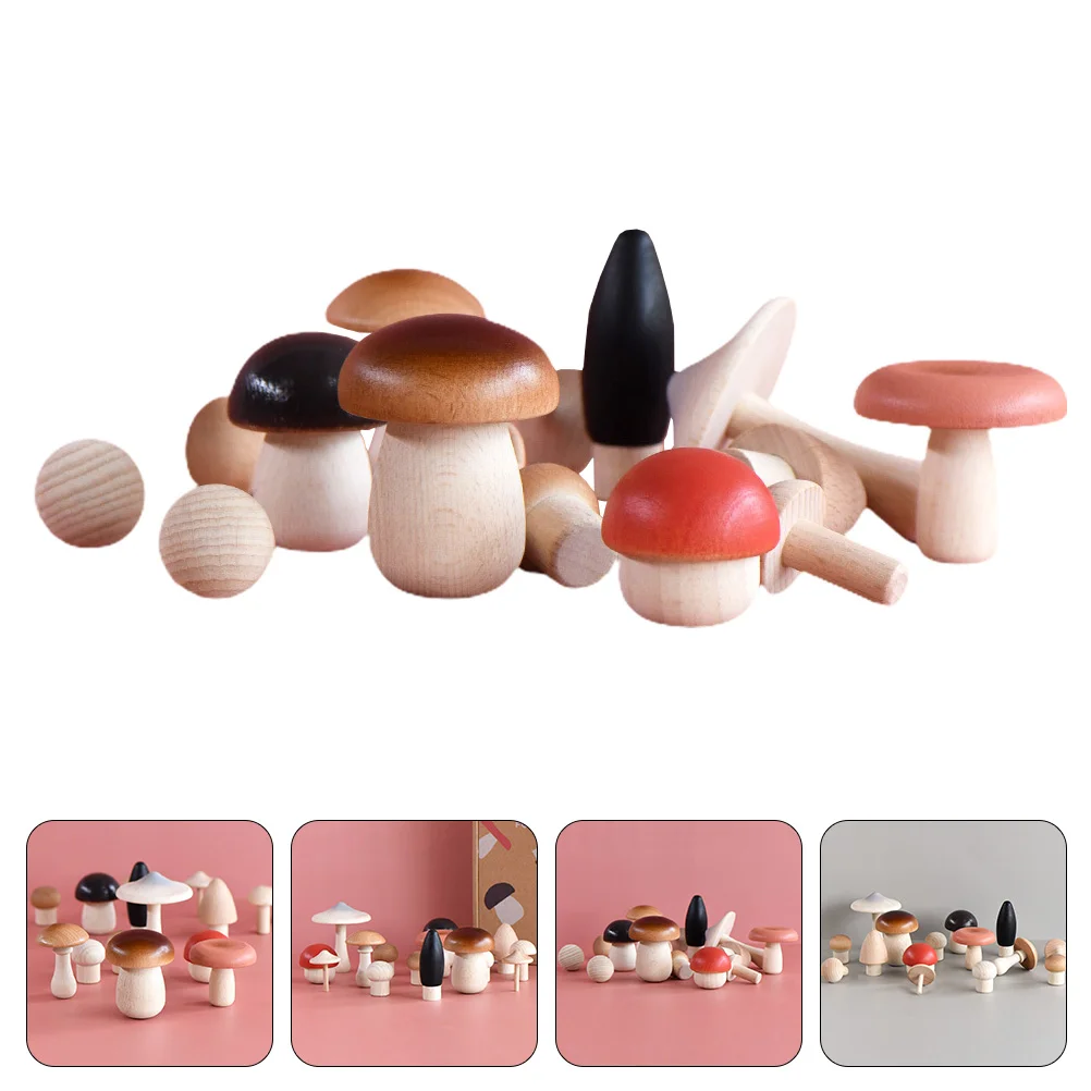 

15Pcs Mushroom Wooden Mushrooms Small Mushroom Figurines Preschool Cognition Toys Mushroom for Playing Decor Indoor Home