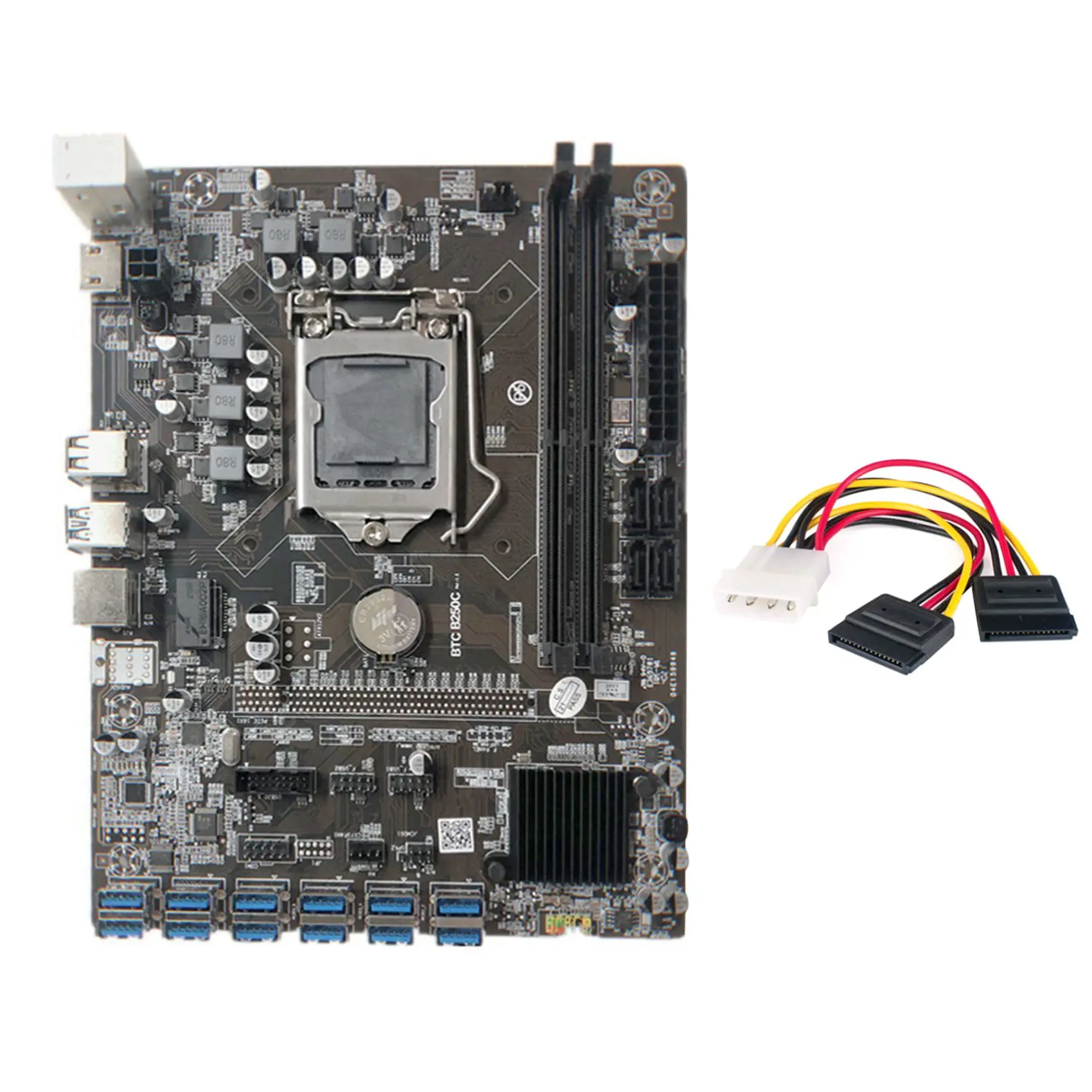 

B250C Mining Motherboard with 4PIN to SATA Cable 12 PCIE to USB3.0 GPU Slot LGA1151 Support DDR4 RAM for BTC Miner