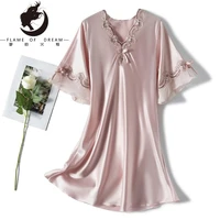 flame of dream summer large silk pajamas thin home clothes ruffle v neck short sleeved womens nightdress 22491