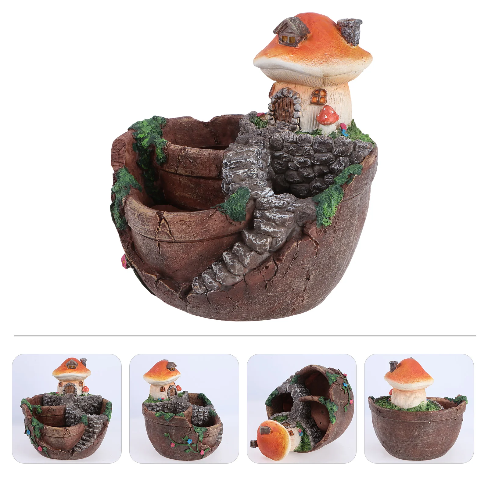 

1Pc Creative Succulent Planter Mushroom House Design Flowerpot Light Brown