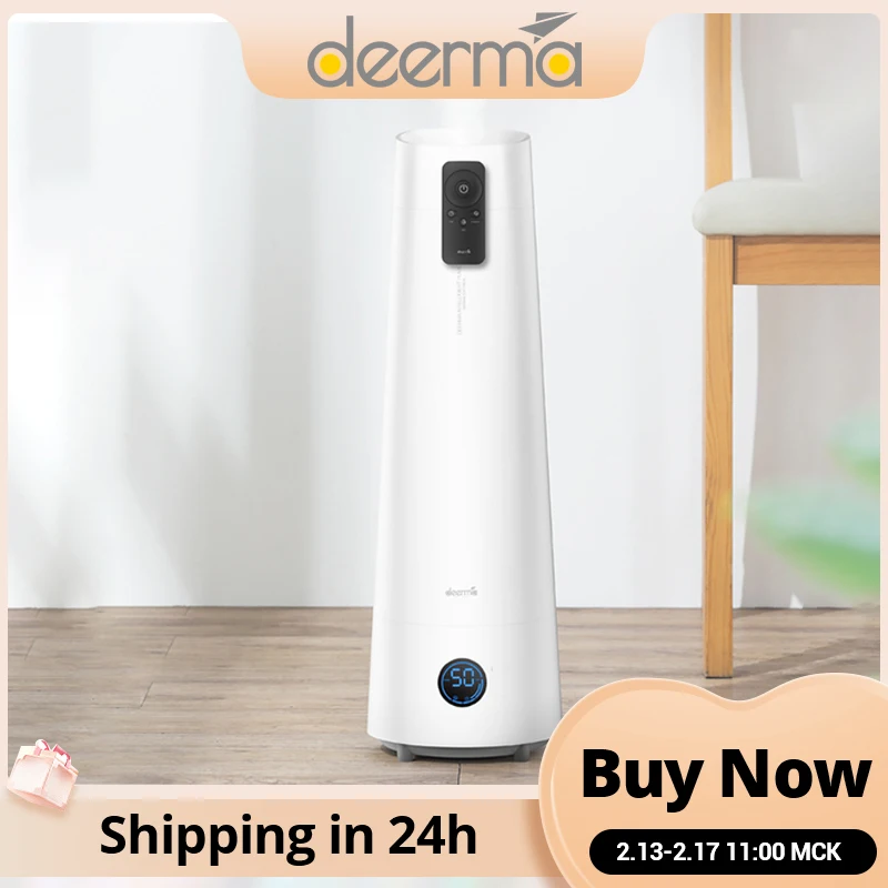 Deerma DEM-LD220 Air Humidifier With Magnetic Remote Control, 12H Timing Air Purifying,Real--timehumidity Display, Touch Version