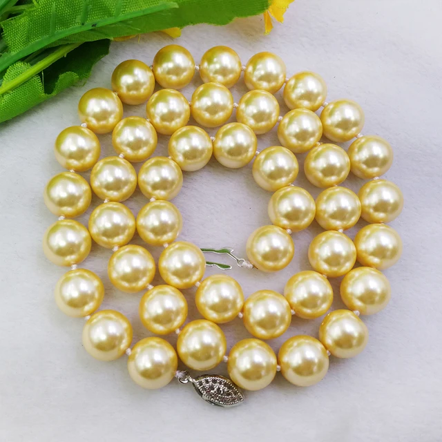 18" Silver Champagne Shell Pearl Bead Necklace - Imitation Round Pearls, Silver Plated 3 thumbnail image