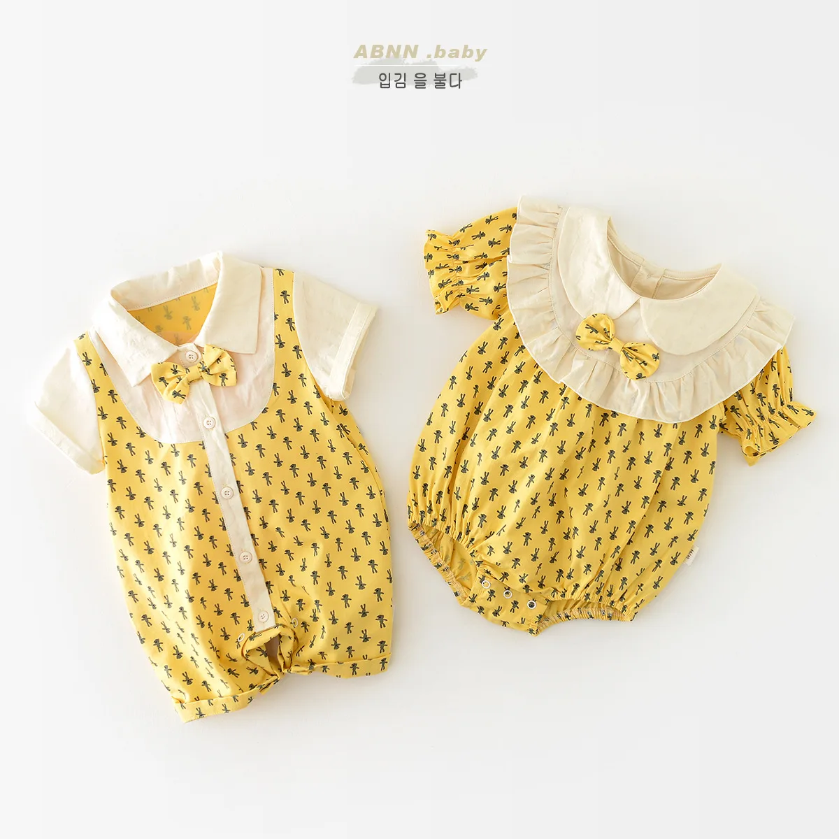 

Jenny&Dave 2023 Summer Baby New Spliced Sleeves Nordic One Piece Romper Men and Women Baby Fashionable Cartoon Climbing Clothes