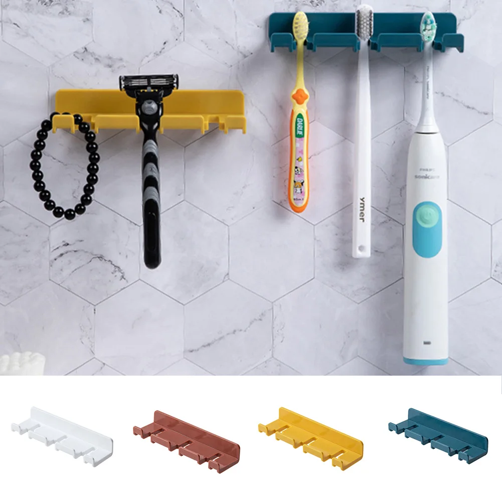 

Toothbrush Holder Wall Mounted Rack Free Punching Self-Adhesive Hanger Hooks Home Bathroom Toilet Storage Rack Organizer