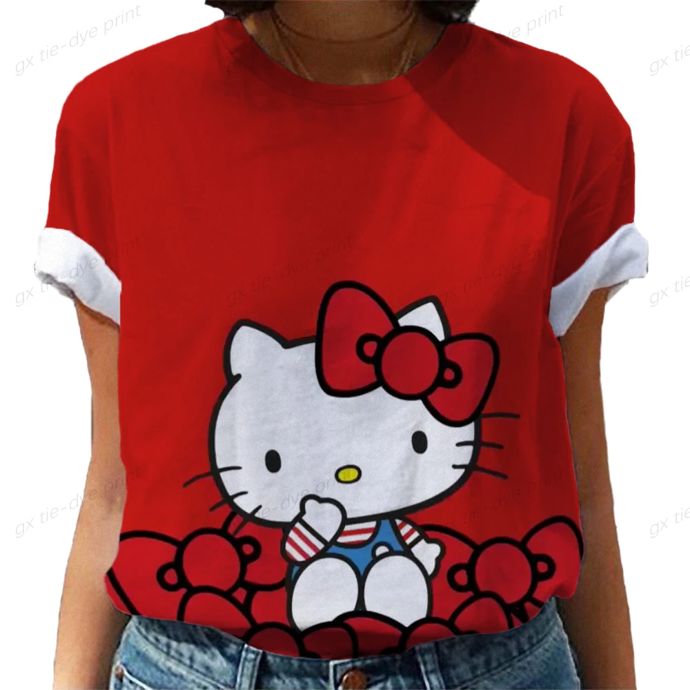 

Женская футболка с принтом Hello Kitty, летняя футболка с графическим принтом и коротким рукавом, 2023