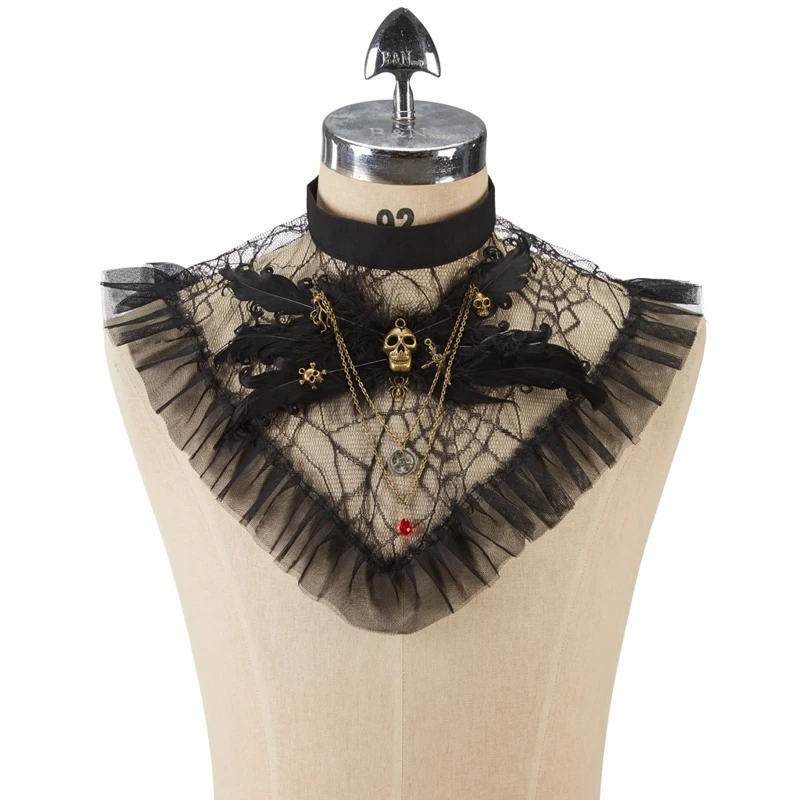 

Goth Turtleneck Dickey Collar For Women Black Steampunk Collar Ruffle Turtleneck