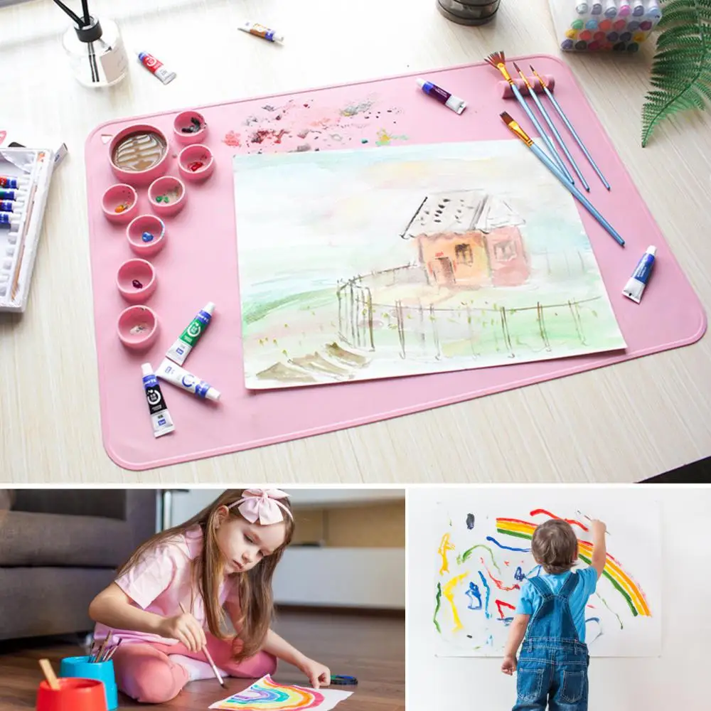 

Термостойкая пигментная палитра синий легко моющийся коврик для рисования водонепроницаемый детская игрушка большая силиконовая доска дл...