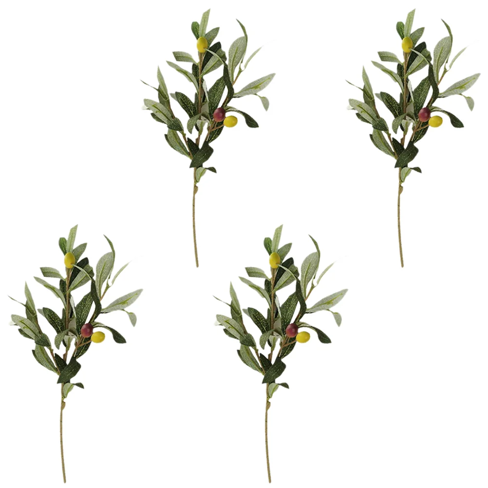 

4 Pcs Wedding Decor Fake Olive Branches Stems Artificial Plants Desktop Household Plastic Indoor