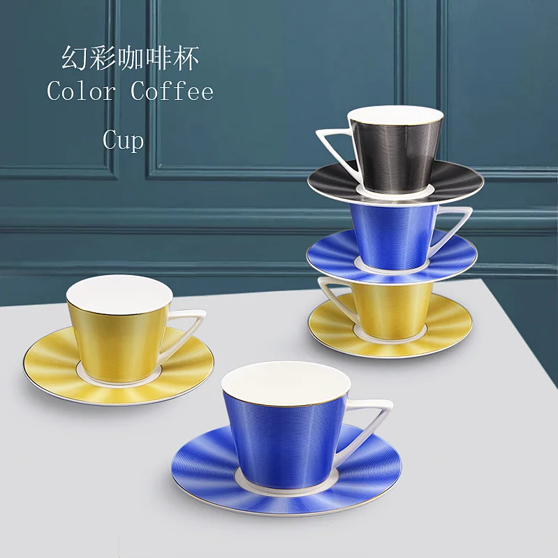 

High grade Bone China European coffee cup creative V-shaped straight handle cup and dish set British afternoon tea black tea cup
