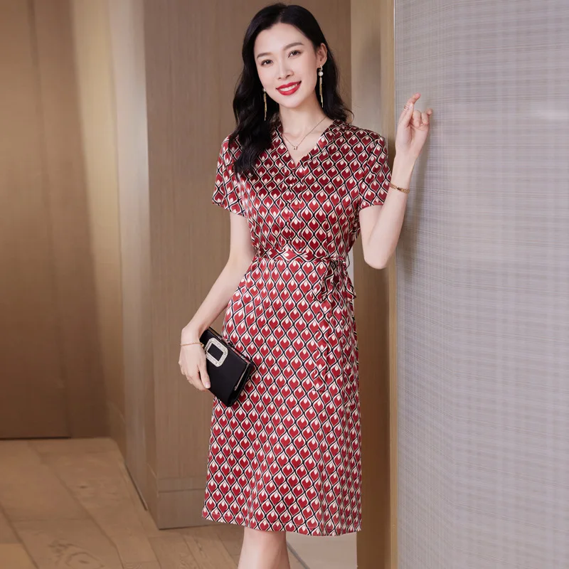 Женское шелковое платье Новинка лета 9532 приталенная шелковая клетчатая юбка