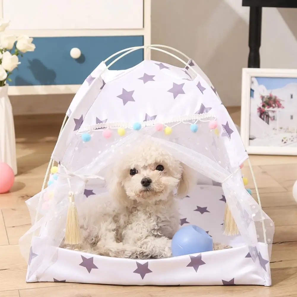 

Pet Princess Style Tent With Breathable Windows Door Detachable Washable Kennel Shelter House For Dogs Cats