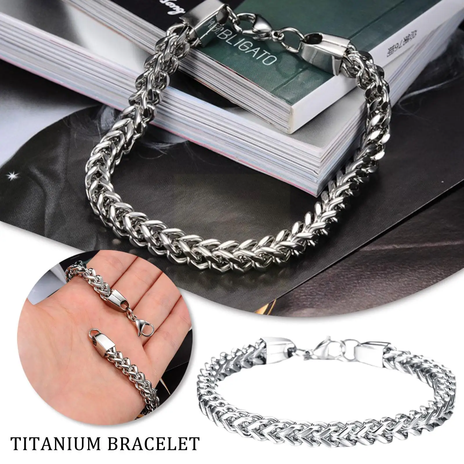 

Fashion Jewelry High Quality Punk Braided Bracelet Chain Fish Men's Scale Hip Steel Standard Square Hop Bracelet J2r6